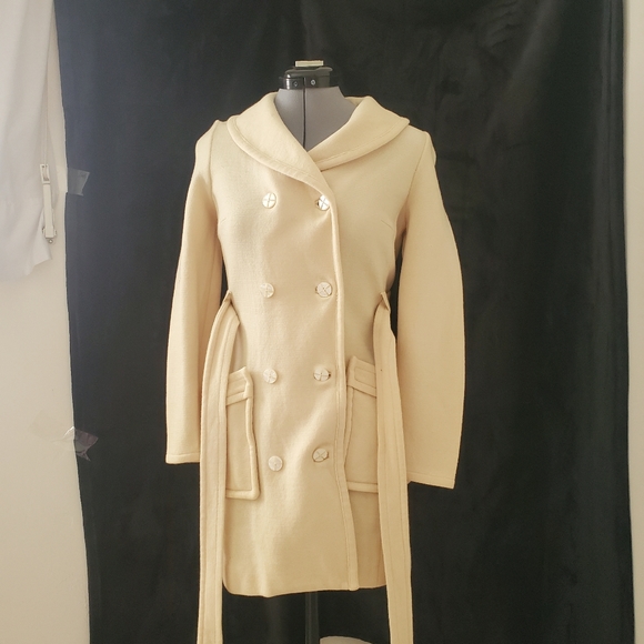Vintage beige Virgin wool trench button coat - Picture 8 of 12